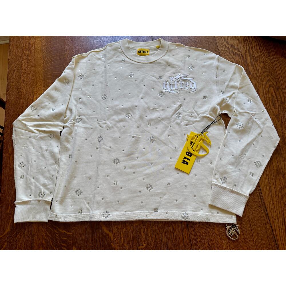 NWT GFTDLA Rhinestone Bone Crewneck Sweater LARGE